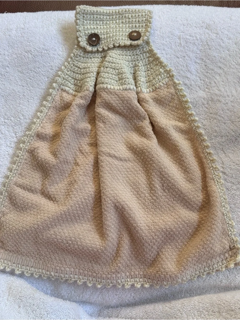 Handmade Neutral Beige Crochet Hanging Kitchen Towel